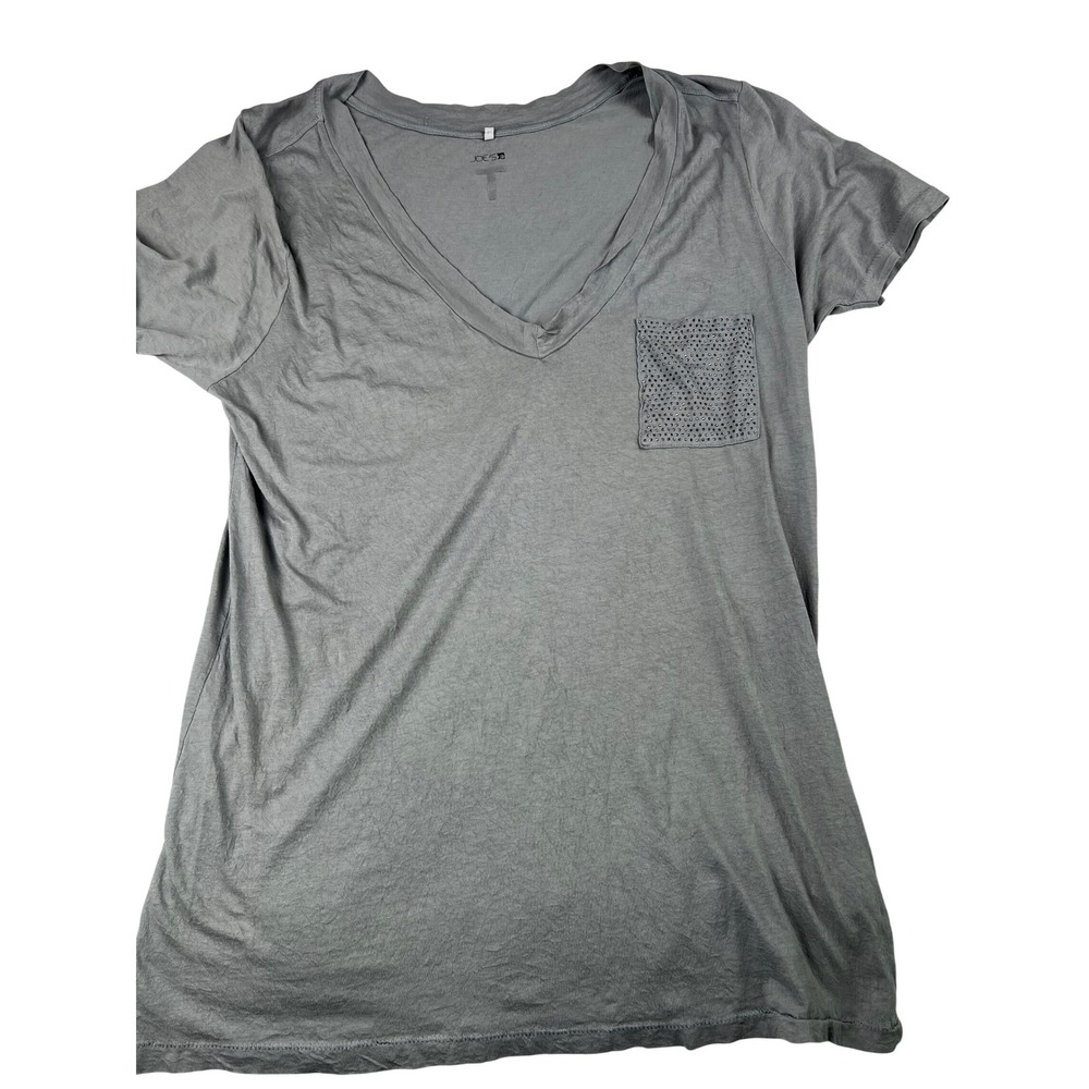 VTG Joe's Jeans Womens Grey Studded Pocket V-Neck T-Shirt Size M Made in USA